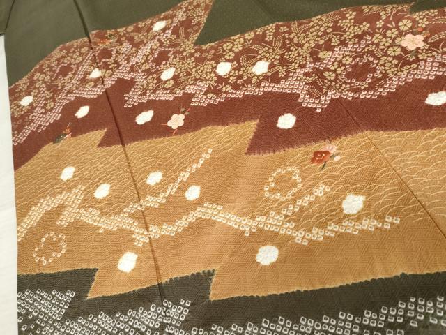 平和屋着物●訪問着　絞り　刺繍　枝梅　金糸　金彩　正絹　逸品　AABE2770cs