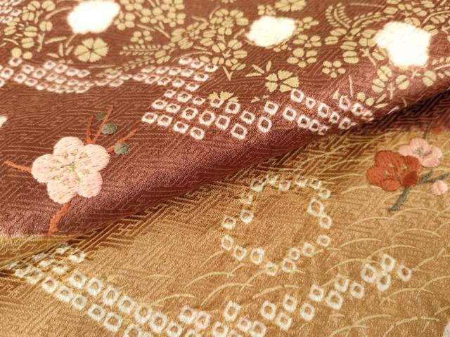 平和屋着物●訪問着　絞り　刺繍　枝梅　金糸　金彩　正絹　逸品　AABE2770cs