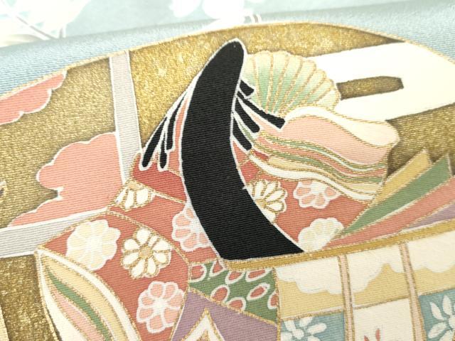 平和屋着物●訪問着　友禅　地紙人物風景花文　暈し染め　金彩　正絹　逸品　未使用　AABE2773cs