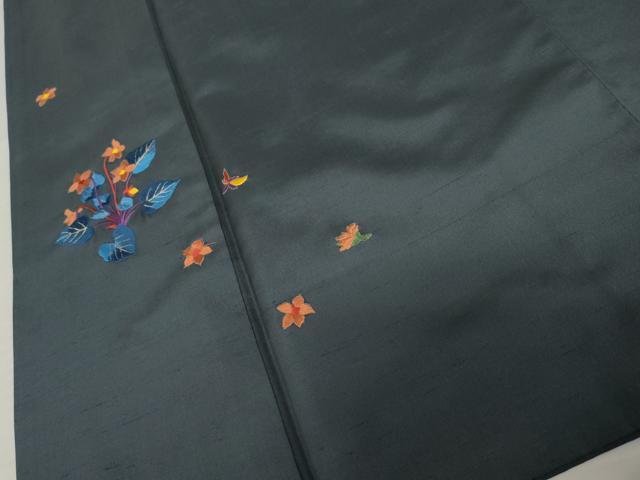 平和屋着物●色留訪問着 紬地 刺繍 草花文 金糸 正絹 逸品 AABE2777cs