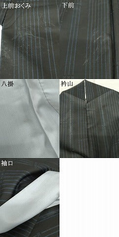 平和屋着物●本場大島紬　一元絣　竹縞　黒地　正絹　逸品　AABE2782cs