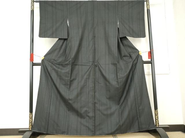 平和屋着物●本場大島紬　一元絣　竹縞　黒地　正絹　逸品　AABE2782cs