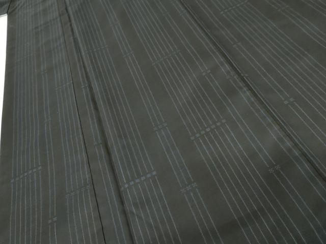 平和屋着物●本場大島紬　一元絣　竹縞　黒地　正絹　逸品　AABE2782cs