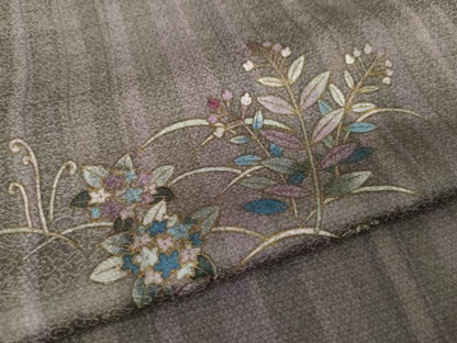 平和屋着物●訪問着　作家物　草花文　金彩　正絹　逸品　AABE2801cs