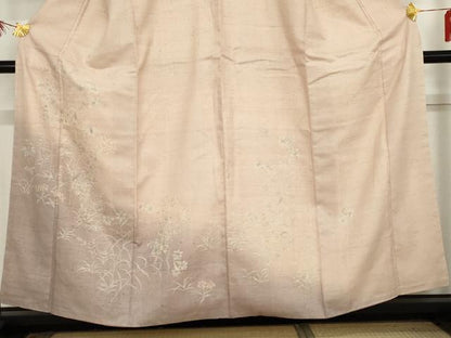 平和屋着物●訪問着　紬地　手描き　枝花文　正絹　逸品　AABE2805cs