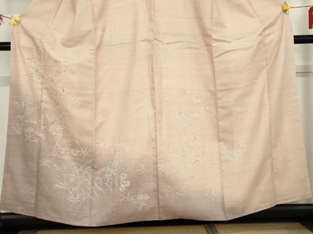 平和屋着物●訪問着　紬地　手描き　枝花文　正絹　逸品　AABE2805cs
