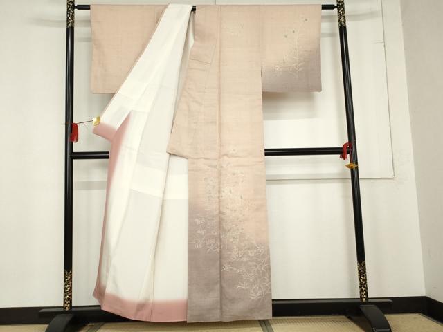 平和屋着物●訪問着　紬地　手描き　枝花文　正絹　逸品　AABE2805cs