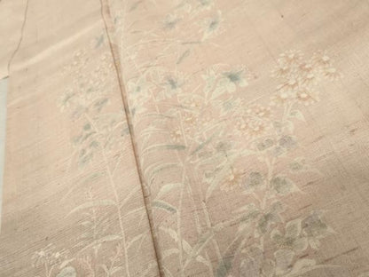 平和屋着物●訪問着　紬地　手描き　枝花文　正絹　逸品　AABE2805cs