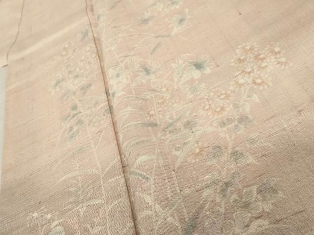 平和屋着物●訪問着　紬地　手描き　枝花文　正絹　逸品　AABE2805cs