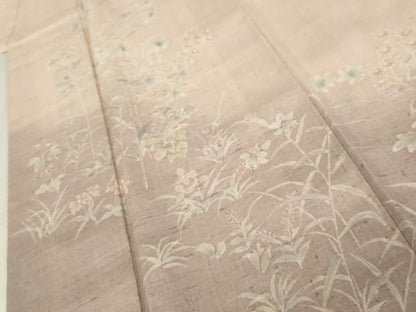 平和屋着物●訪問着　紬地　手描き　枝花文　正絹　逸品　AABE2805cs