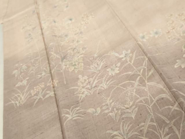 平和屋着物●訪問着　紬地　手描き　枝花文　正絹　逸品　AABE2805cs