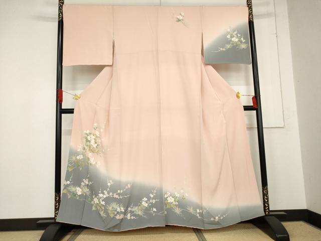 平和屋着物●訪問着 友禅 梅松花文 暈し染め 正絹 逸品 AABE2808cs