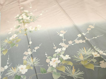 平和屋着物●訪問着 友禅 梅松花文 暈し染め 正絹 逸品 AABE2808cs