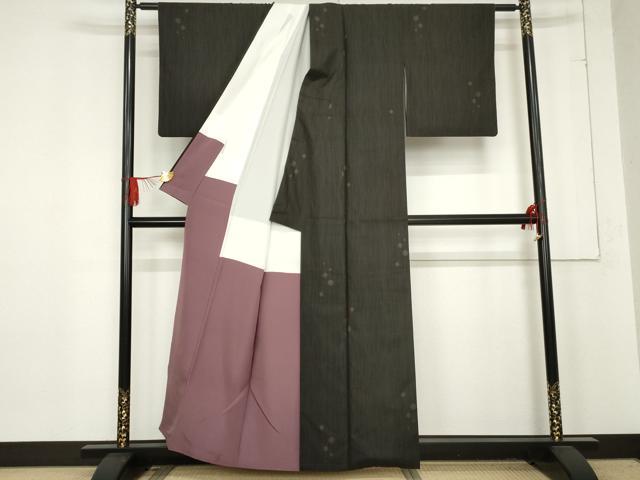 平和屋着物●本場大島紬　一元7マルキ　総絣　大小あられ　黒地　正絹　逸品　AABE2824cs
