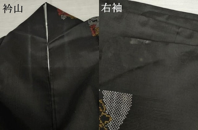 平和屋着物●本場大島紬　地空き　一元7マルキ　草花文　黒地　正絹　逸品　AABE2844cs