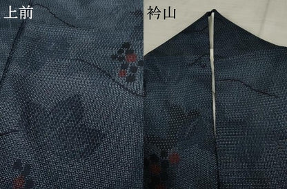 平和屋着物●本塩沢　110亀甲　葡萄蔦の葉文　正絹　逸品　AABE2850cs