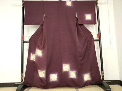 平和屋着物●訪問着　色紙風景花文　暈し染め　金彩　正絹　逸品　AABE2851cs