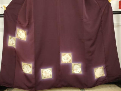 平和屋着物●訪問着　色紙風景花文　暈し染め　金彩　正絹　逸品　AABE2851cs
