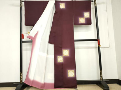 平和屋着物●訪問着　色紙風景花文　暈し染め　金彩　正絹　逸品　AABE2851cs