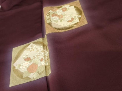平和屋着物●訪問着　色紙風景花文　暈し染め　金彩　正絹　逸品　AABE2851cs