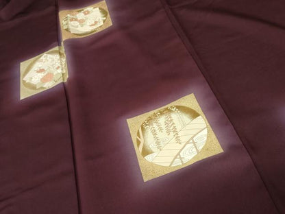 平和屋着物●訪問着　色紙風景花文　暈し染め　金彩　正絹　逸品　AABE2851cs