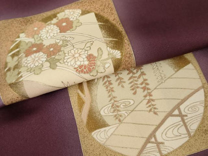 平和屋着物●訪問着　色紙風景花文　暈し染め　金彩　正絹　逸品　AABE2851cs