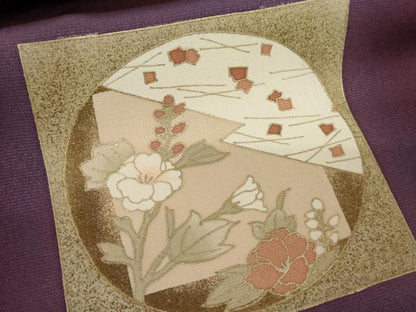 平和屋着物●訪問着　色紙風景花文　暈し染め　金彩　正絹　逸品　AABE2851cs