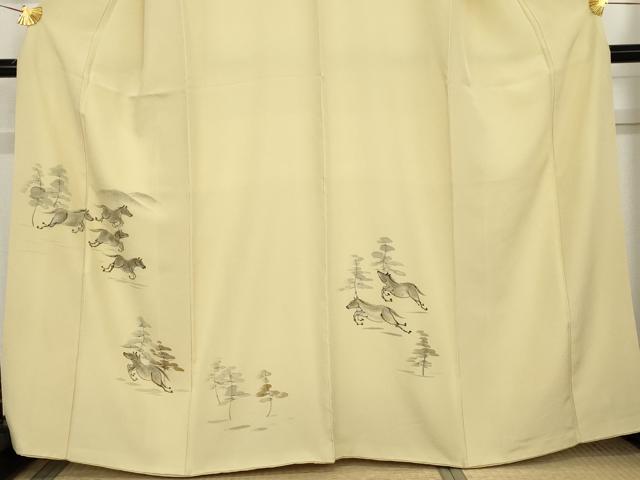 平和屋着物●訪問着　手描き　馬　正絹　逸品　AABE2853cs