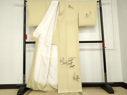 平和屋着物●訪問着　手描き　馬　正絹　逸品　AABE2853cs