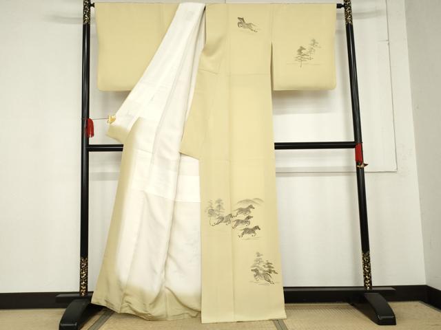 平和屋着物●訪問着　手描き　馬　正絹　逸品　AABE2853cs