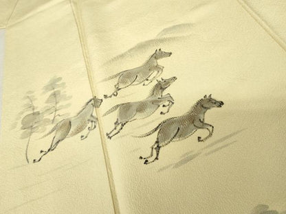 平和屋着物●訪問着　手描き　馬　正絹　逸品　AABE2853cs