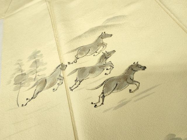 平和屋着物●訪問着　手描き　馬　正絹　逸品　AABE2853cs