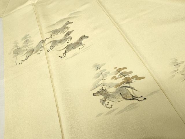 平和屋着物●訪問着　手描き　馬　正絹　逸品　AABE2853cs