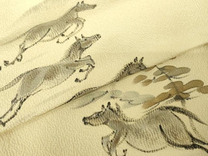 平和屋着物●訪問着　手描き　馬　正絹　逸品　AABE2853cs