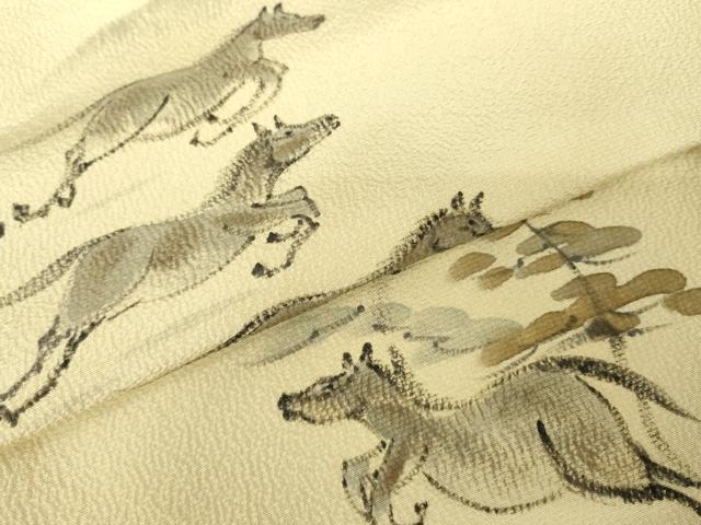 平和屋着物●訪問着　手描き　馬　正絹　逸品　AABE2853cs