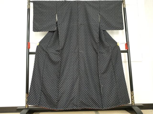 平和屋着物○お召 十字 濃紺地 正絹 逸品 未使用 AABE2863cs