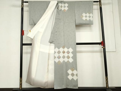 平和屋着物●訪問着　絞り　刺繍　草花文　金糸　金彩　鈴乃屋扱い　正絹　逸品　AABE2869cs