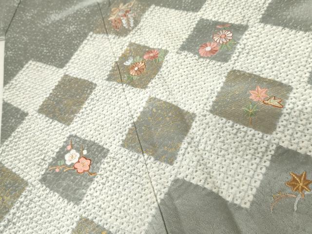 平和屋着物●訪問着　絞り　刺繍　草花文　金糸　金彩　鈴乃屋扱い　正絹　逸品　AABE2869cs