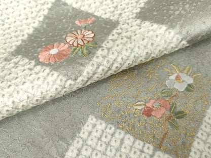 平和屋着物●訪問着　絞り　刺繍　草花文　金糸　金彩　鈴乃屋扱い　正絹　逸品　AABE2869cs