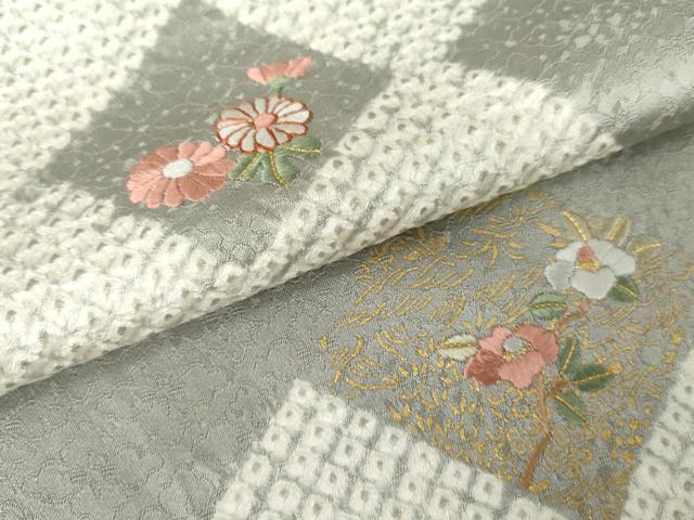 平和屋着物●訪問着　絞り　刺繍　草花文　金糸　金彩　鈴乃屋扱い　正絹　逸品　AABE2869cs