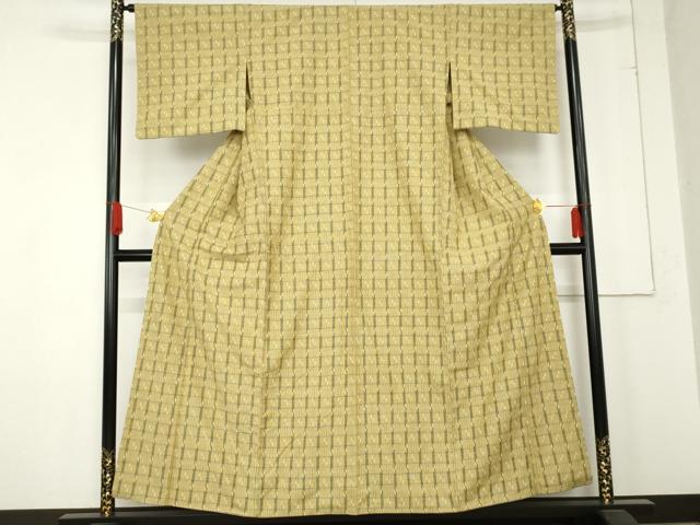 平和屋着物●上質な紬 変わり格子 胴抜き仕立て 正絹 逸品 AABE2887cs