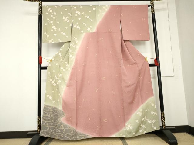 平和屋着物●訪問着　流水枝花文　暈し染め　金彩　正絹　逸品　AABE2892cs