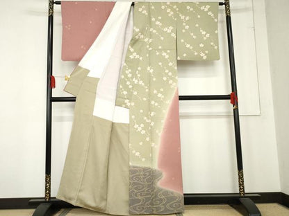 平和屋着物●訪問着　流水枝花文　暈し染め　金彩　正絹　逸品　AABE2892cs