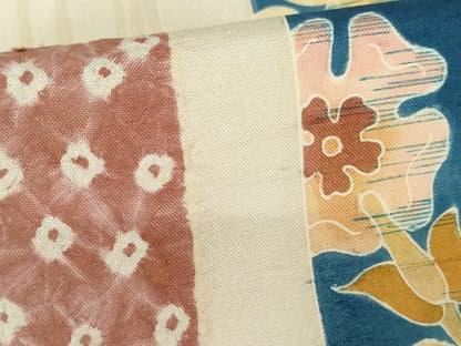 平和屋着物●訪問着　紬地　絞り　短冊更紗花文　金彩　正絹　逸品　未使用　AABE2893cs