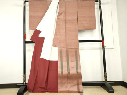 平和屋着物●訪問着　紬地　変わり縞　正絹　逸品　AABE2898cs