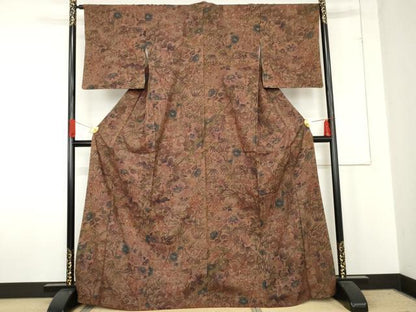 平和屋着物●上質な紬　手描き　花鳥文　正絹　逸品　AABE2903cs