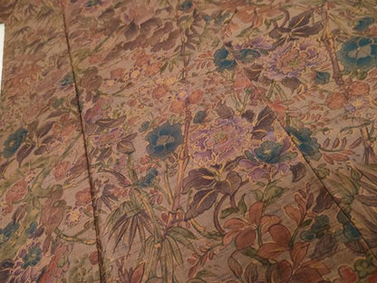 平和屋着物●上質な紬　手描き　花鳥文　正絹　逸品　AABE2903cs