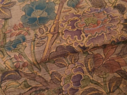 平和屋着物●上質な紬　手描き　花鳥文　正絹　逸品　AABE2903cs