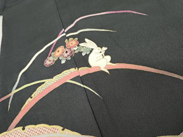 平和屋着物●訪問着　雪芝に兎　金彩　鬼しぼ縮緬　正絹　逸品　AABE2910cs 平和屋着物○訪問着 雪芝に兎 金彩 鬼しぼ縮緬 正絹 逸品