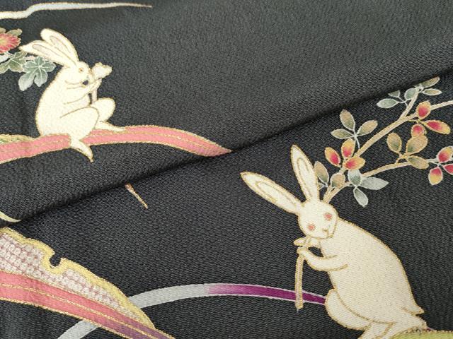 平和屋着物●訪問着　雪芝に兎　金彩　鬼しぼ縮緬　正絹　逸品　AABE2910cs 平和屋着物○訪問着 雪芝に兎 金彩 鬼しぼ縮緬 正絹 逸品